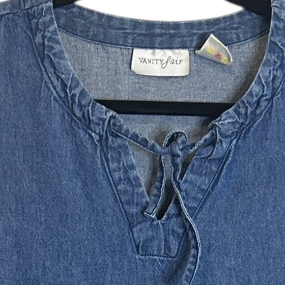 Vanity Fair Vintage Blue Denim Sleeveless Midi Dress Sz 18 Floral Embroidery - Picture 5 of 6